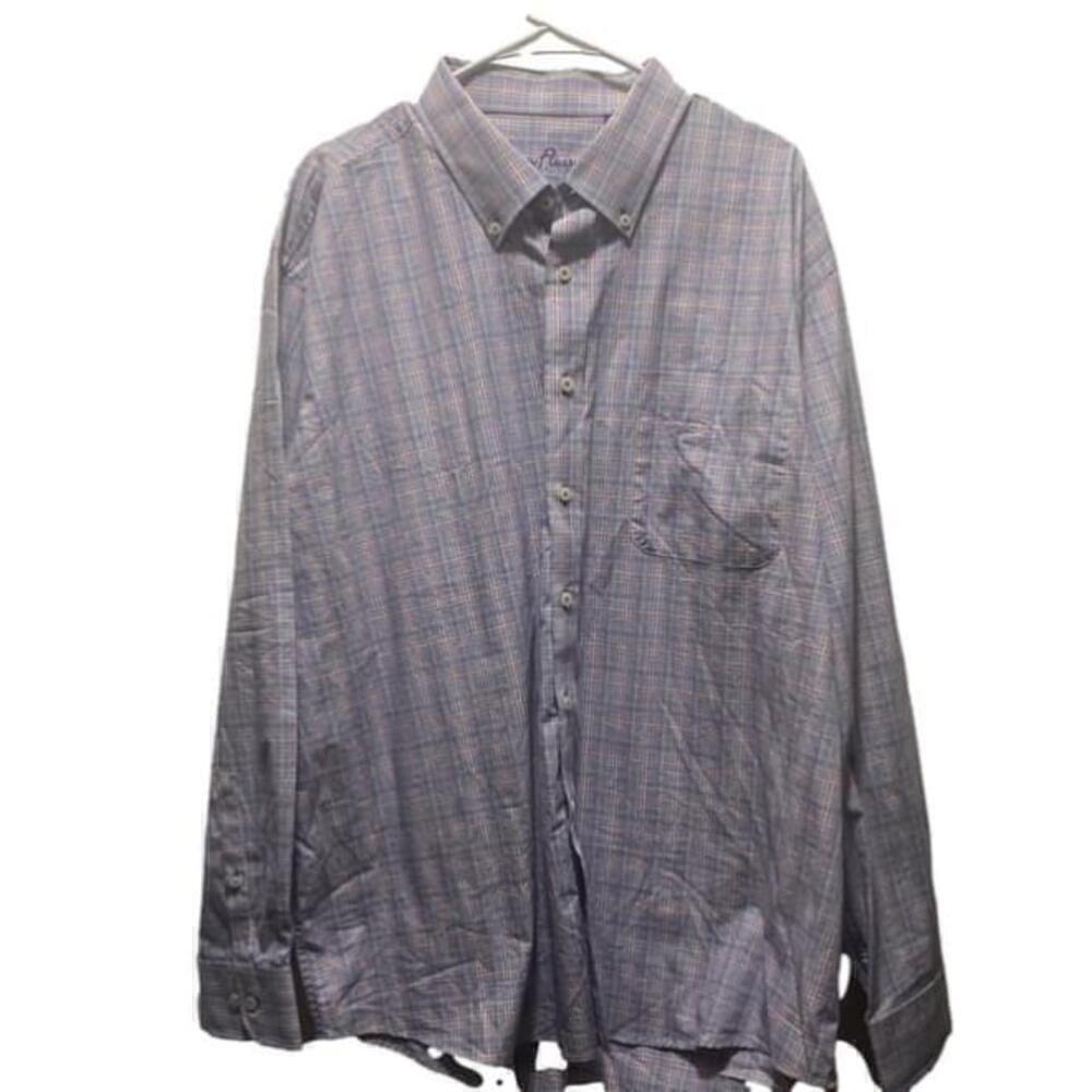 Men's Alan Flusser Blue and Pink Plaid Button Down Shirt XXL NWT